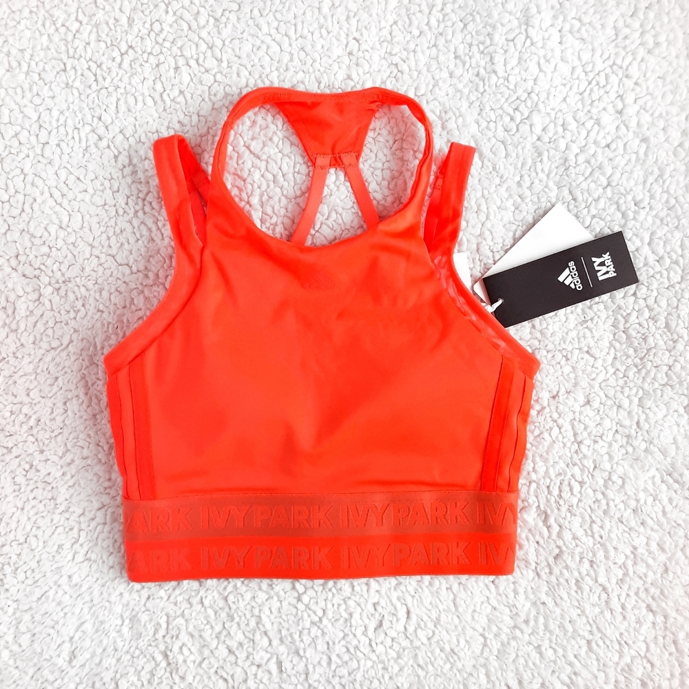 NWT ADIDAS × IVY PARK By Beyoncé Solar Orange Halter Athletic Sports Bra Size XS